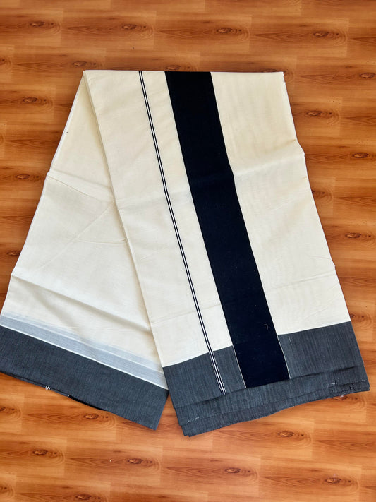 25% Discount! Kaitharikada Kerala Traditional Saree Off white- Mixed Cotton Saree - 3 Inch  Pallu - Black Kara - 43 KK7000 PMC