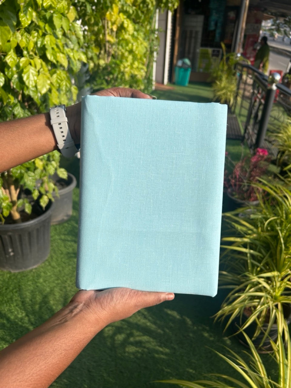 NEW! Kaitharikada - LINEN TOUCH (cotton) Shirt Material - Light Cyan 200x150(cm) (₹ 300 per meter) - 3KK7005MKS