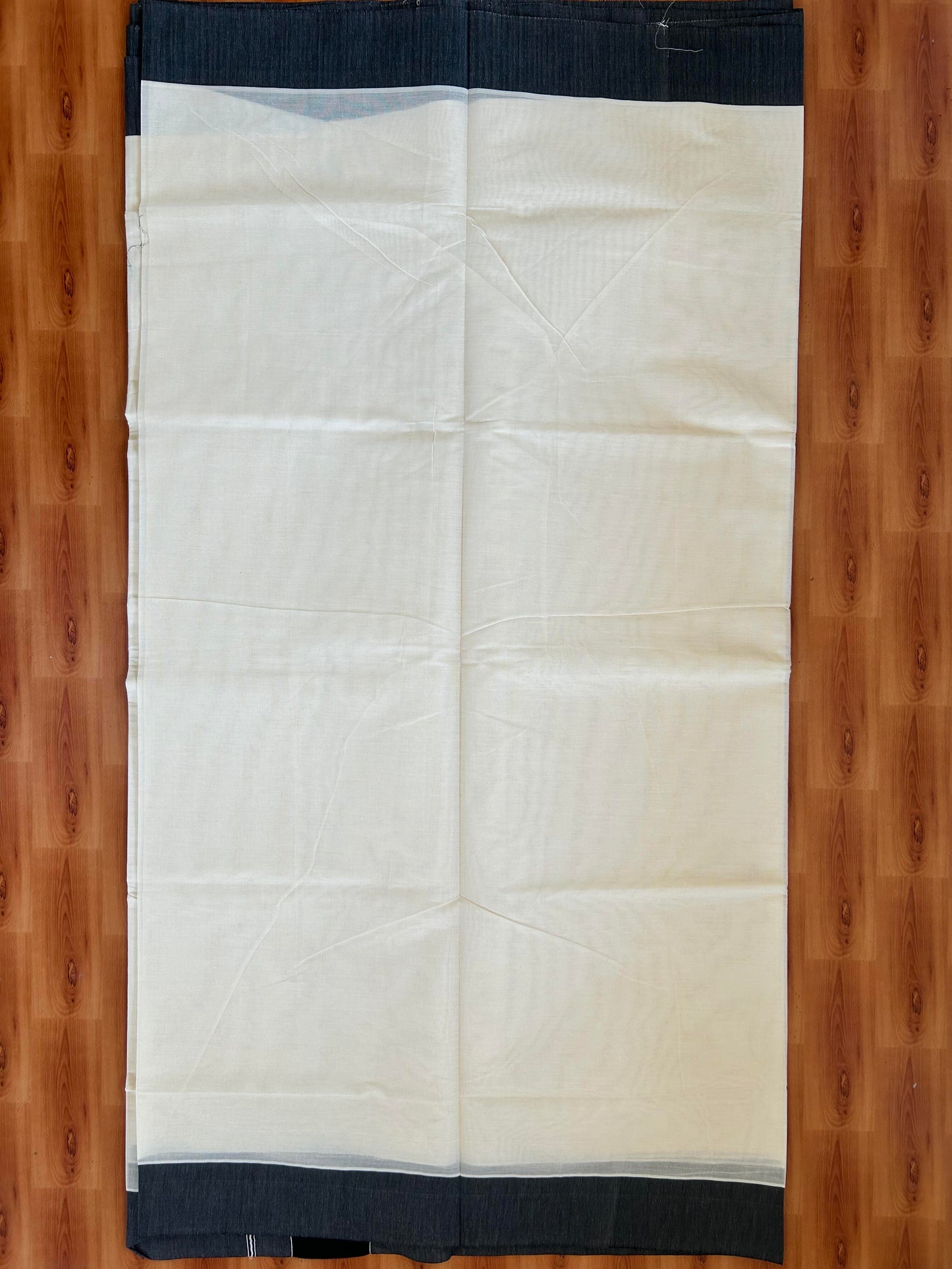 25% Discount! Kaitharikada Kerala Traditional Saree Off white- Mixed Cotton Saree - 3 Inch  Pallu - Black Kara - 43 KK7000 PMC