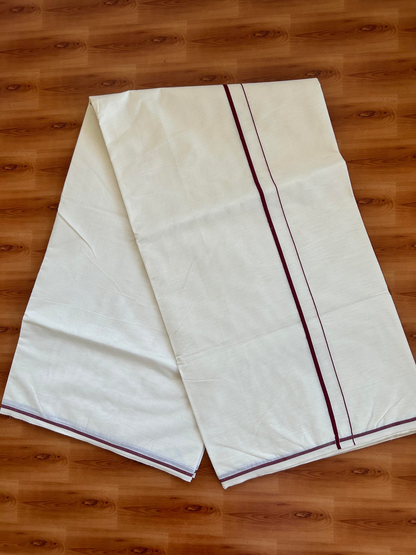 25% Discount! Kaitharikada Kerala Traditional Saree Off white- Mixed Cotton Saree - 0.5 cm  Pallu - Maroon Thin Kara - 39 KK7000 PMC