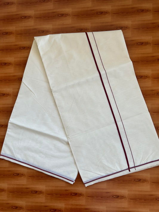 25% Discount! Kaitharikada Kerala Traditional Saree Off white- Mixed Cotton Saree - 0.5 cm  Pallu - Maroon Thin Kara - 39 KK7000 PMC