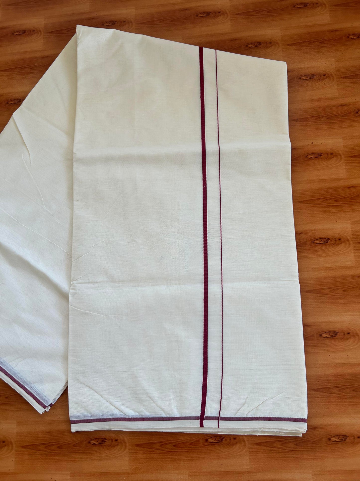 25% Discount! Kaitharikada Kerala Traditional Saree Off white- Mixed Cotton Saree - 0.5 cm  Pallu - Maroon Thin Kara - 39 KK7000 PMC
