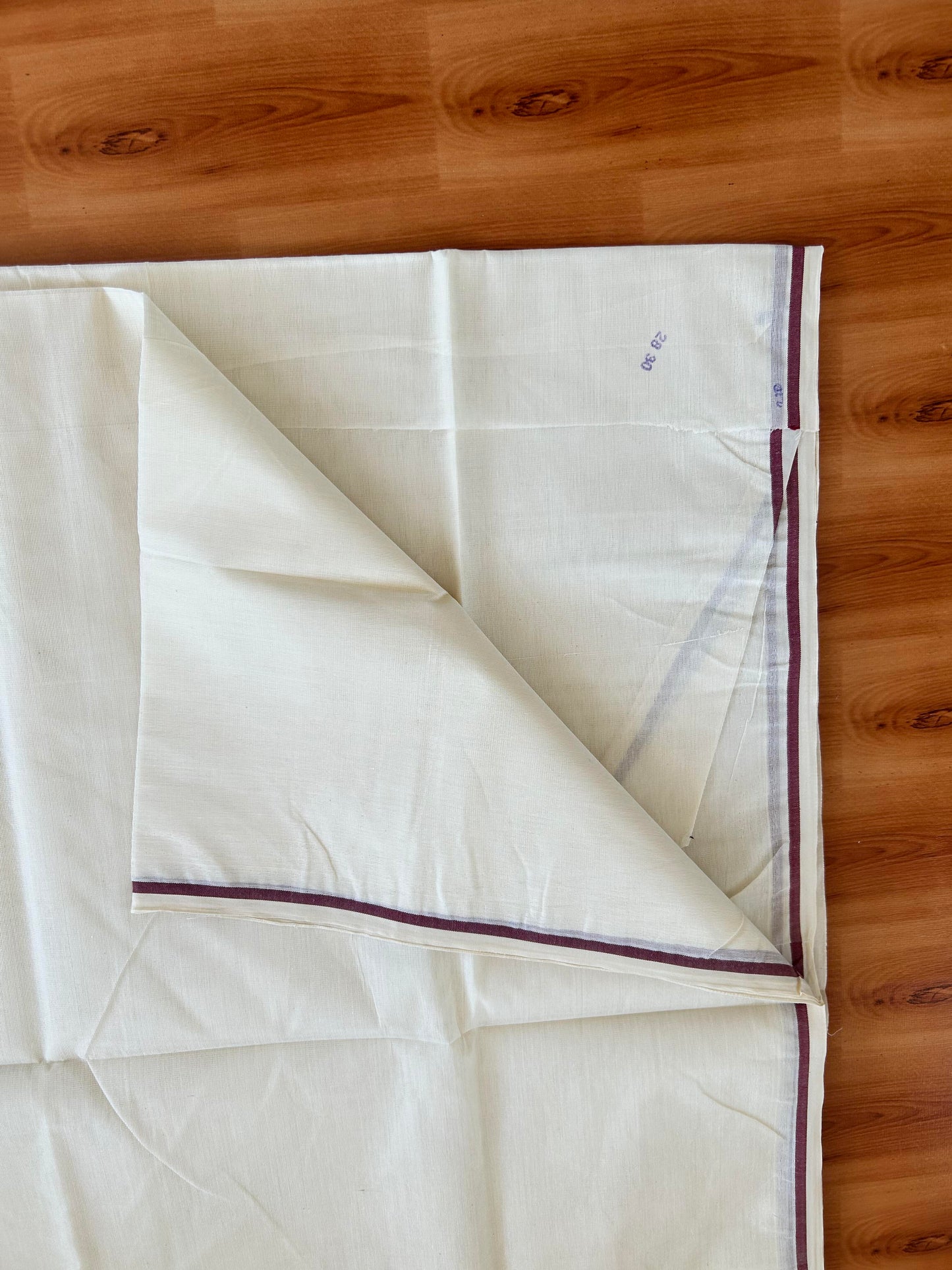 25% Discount! Kaitharikada Kerala Traditional Saree Off white- Mixed Cotton Saree - 0.5 cm  Pallu - Maroon Thin Kara - 39 KK7000 PMC
