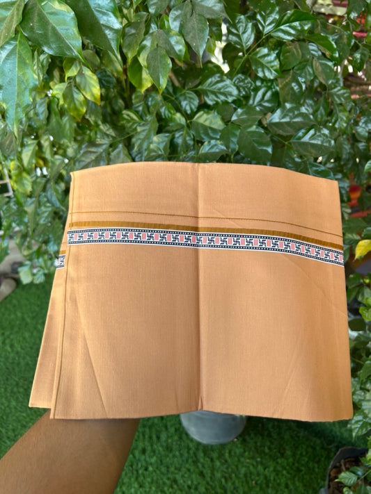 39% Discount! Kaitharikada - Pure Cotton - Single Kaily / Lungi - 0.75 inch Brown & Multi colour Pattern Printed kara with Light kavi colour body (2 meter / 4 muzham) - 33 KK8035 GAN
