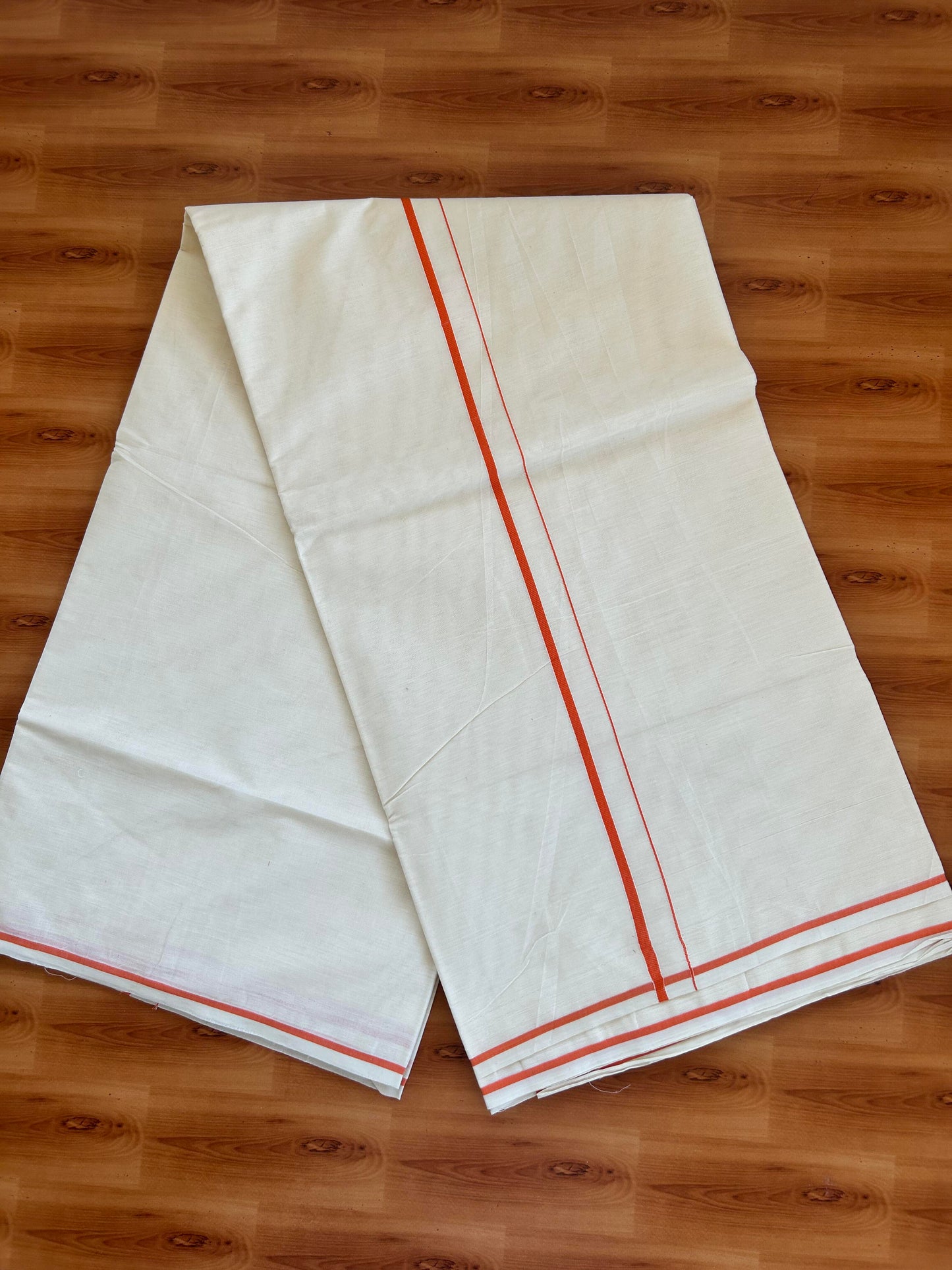 25% Discount! Kaitharikada Kerala Traditional Saree Off white- Mixed Cotton Saree - 0.5 cm  Pallu - Orange Thin Kara - 40 KK7000 PMC