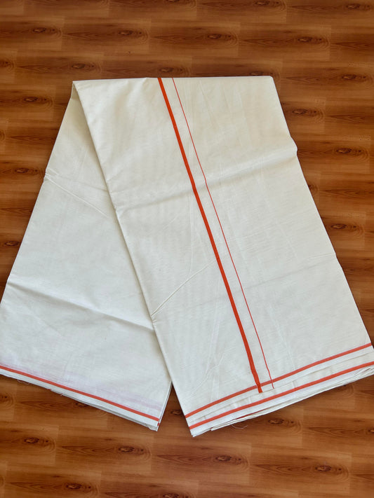 25% Discount! Kaitharikada Kerala Traditional Saree Off white- Mixed Cotton Saree - 0.5 cm  Pallu - Orange Thin Kara - 40 KK7000 PMC