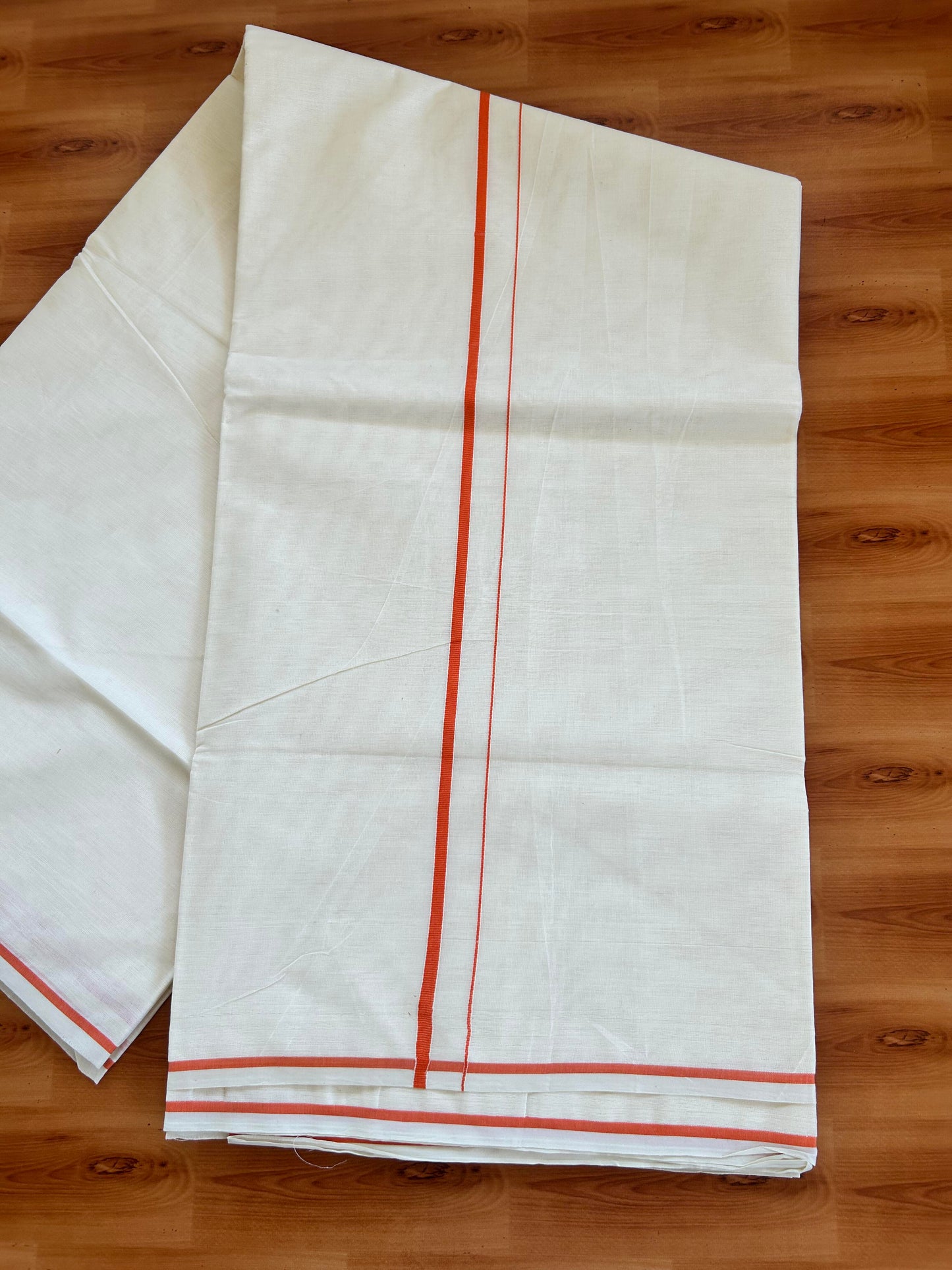 25% Discount! Kaitharikada Kerala Traditional Saree Off white- Mixed Cotton Saree - 0.5 cm  Pallu - Orange Thin Kara - 40 KK7000 PMC