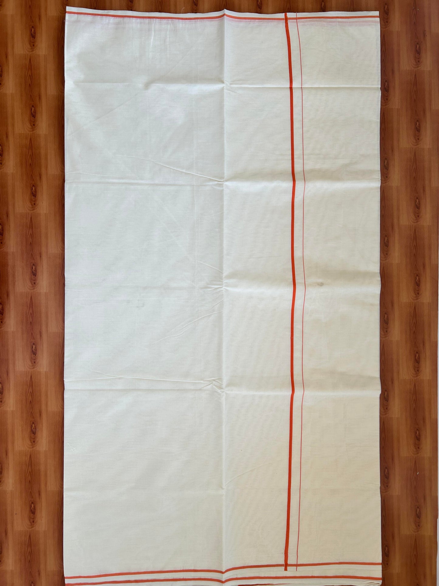 25% Discount! Kaitharikada Kerala Traditional Saree Off white- Mixed Cotton Saree - 0.5 cm  Pallu - Orange Thin Kara - 40 KK7000 PMC