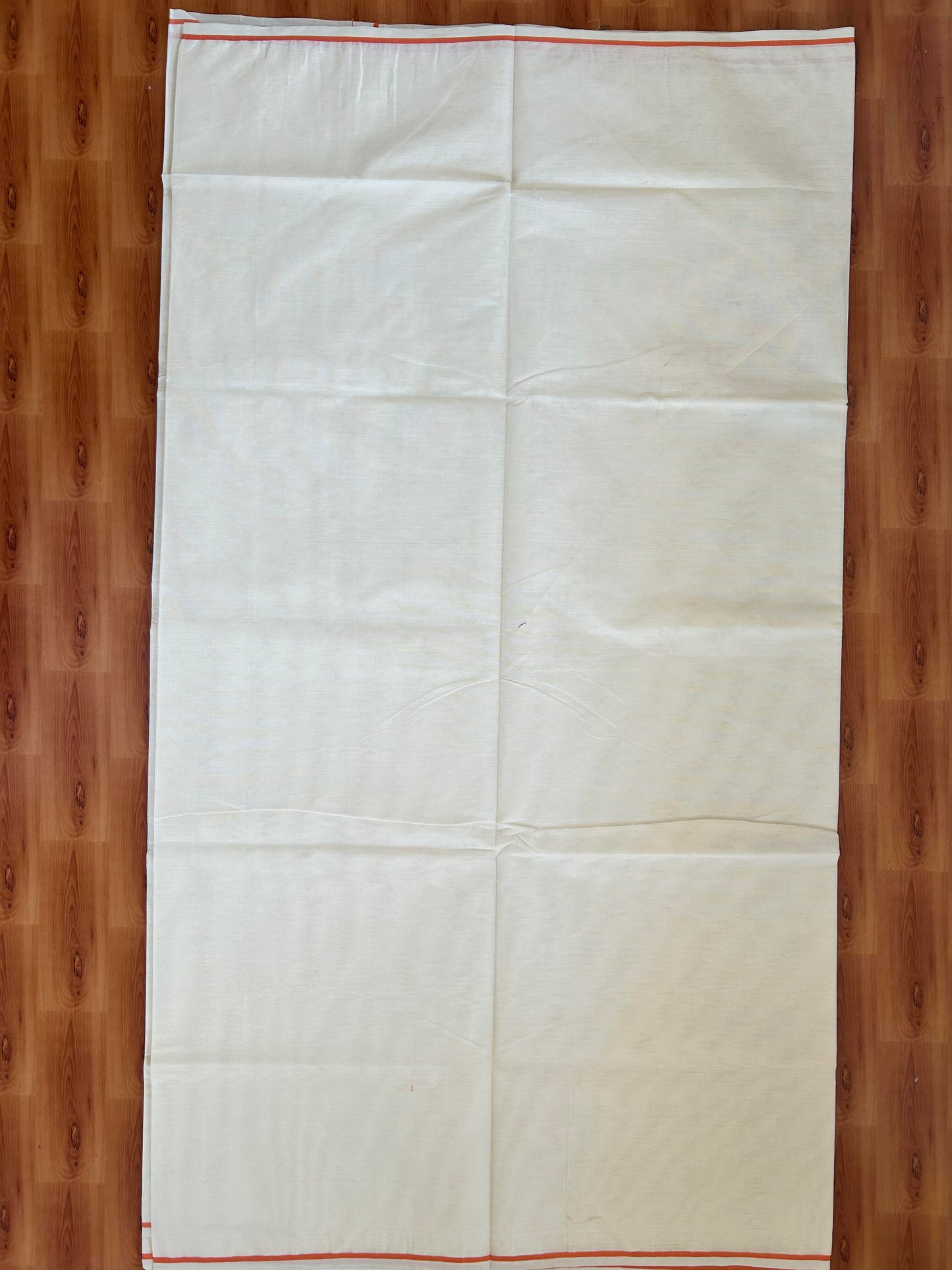 25% Discount! Kaitharikada Kerala Traditional Saree Off white- Mixed Cotton Saree - 0.5 cm  Pallu - Orange Thin Kara - 40 KK7000 PMC