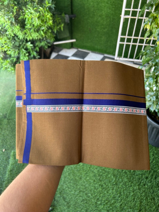39% Discount!!! Kaitharikada - Pure Cotton - Single Kaily / Lungi - 1 inch Indigo Blue & Multi colour Pattern Printed kara with Bronze Olive Green colour body (2 meter / 4 muzham) - 18 KK8035 GAN