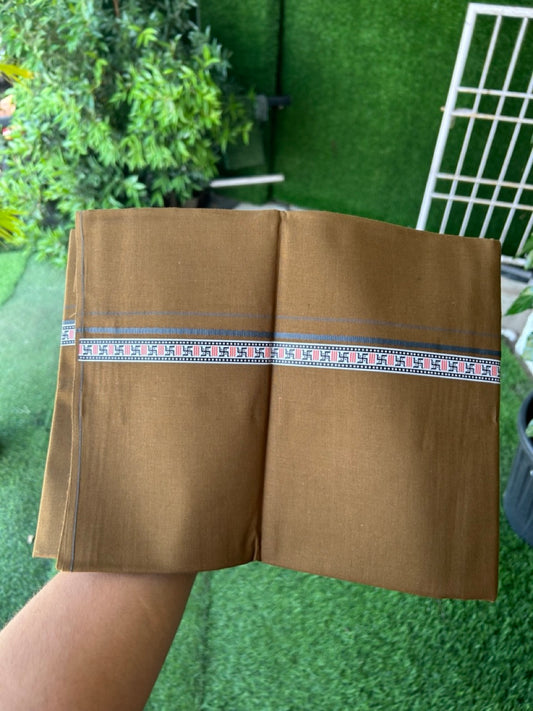 39% Discount! Kaitharikada - Pure Cotton - Single Kaily / Lungi - 1 inch Ash grey & Multi colour Pattern Printed kara with Bronze Olive Green colour body (2 meter / 4 muzham) - 21 KK8035 GAN