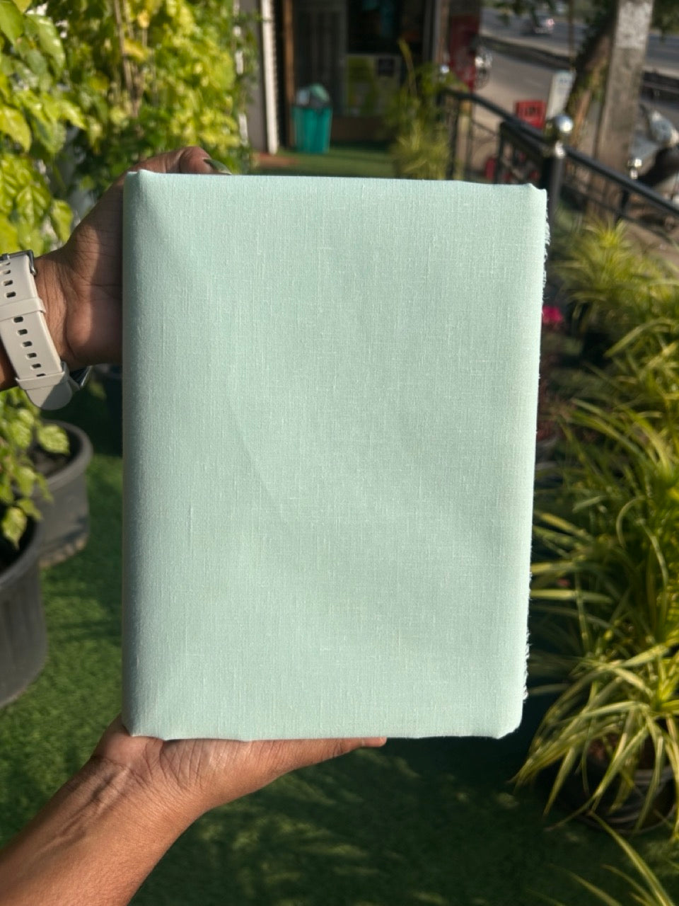 NEW! Kaitharikada - LINEN TOUCH (cotton) Shirt Material - Light Turquoise 200x150(cm) (₹ 300 per meter) - 10KK7005MKS