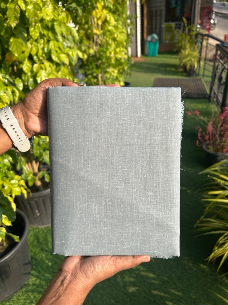 NEW! Kaitharikada - LINEN TOUCH (cotton) Shirt Material - Grey 200x150(cm) (₹ 300 per meter) - 9KK7005MKS