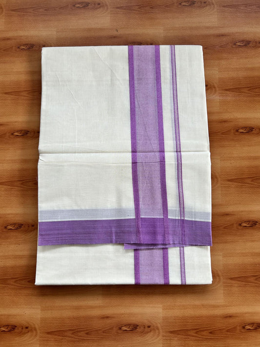 Double Off White Mundu/Dhoti- 20% Discount! KaithariKada 100% Cotton - 100X80 - 2 inch Light Purple Shaded Kara 4 mtr (8.5 muzham) - 3 KK5463 PMC