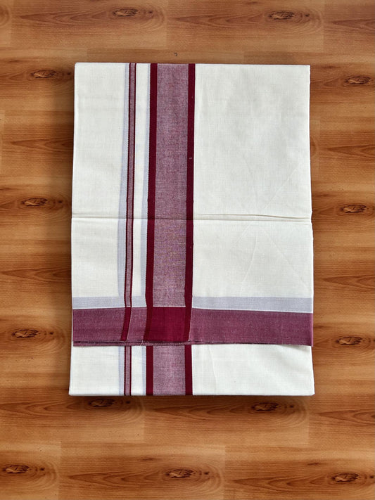 Double Off White Mundu/Dhoti- 20% Discount! KaithariKada 100% Cotton - 100X80 - 1.75 inch Maroon Shaded Kara 4 mtr (8.5 muzham) - 4 KK5463 PMC