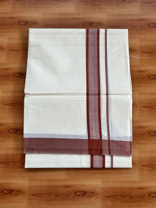 Double Off White Mundu/Dhoti- 20% Discount! KaithariKada 100% Cotton - 100X80 - 1.25 inch Brick Orange Shaded Kara 4 mtr (8.5 muzham) - 5 KK5463 PMC