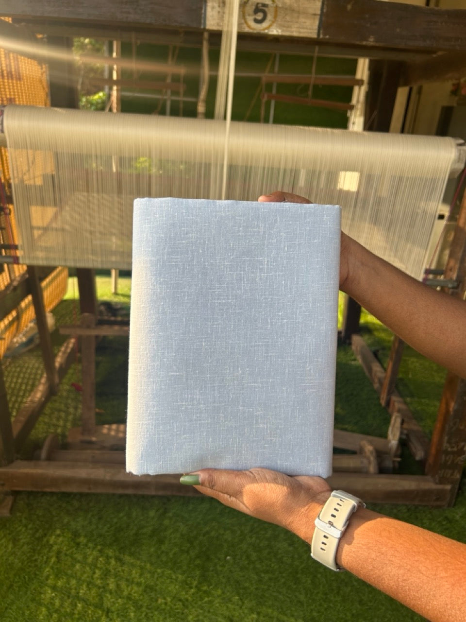 NEW! Kaitharikada - LINEN TOUCH (cotton) Shirt Material - Light blue grey 200x150(cm) (₹ 300 per meter) - 8KK7005MKS