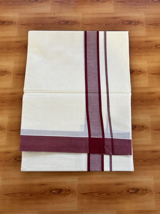 Double Off White Mundu/Dhoti- 20% Discount! KaithariKada 100% Cotton - 100X80 - 1.5 inch Maroon Shaded Kara 4 mtr (8.5 muzham) - 7 KK5463 PMC