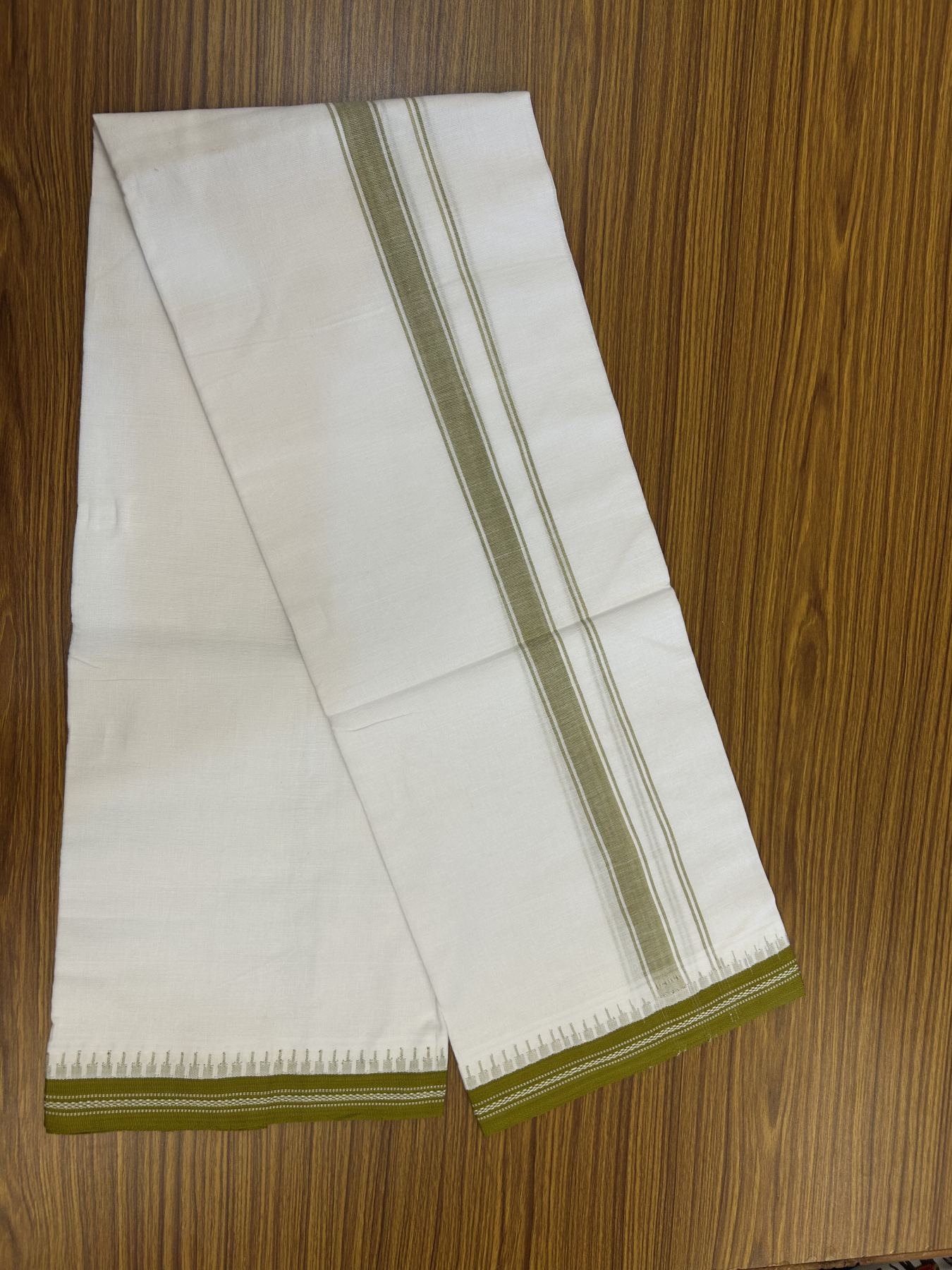 Premium Kathar Type Mercerised Pure Cotton Single Mundu Kaitharikada Special - Kaily / Lungi - 60s - 1 inch Yellowish Brown Striped kara White Body Kuppadam Border (2 meter / 4 muzham) - 1 KK5316 MR