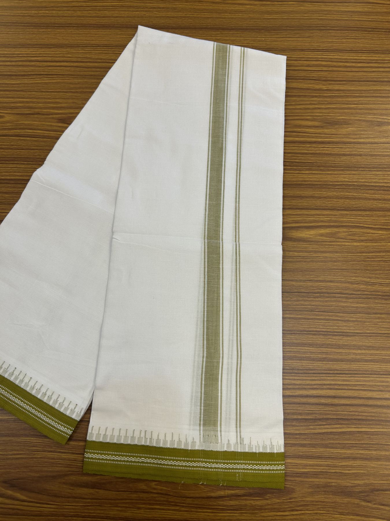 Premium Kathar Type Mercerised Pure Cotton Single Mundu Kaitharikada Special - Kaily / Lungi - 60s - 1 inch Yellowish Brown Striped kara White Body Kuppadam Border (2 meter / 4 muzham) - 1 KK5316 MR