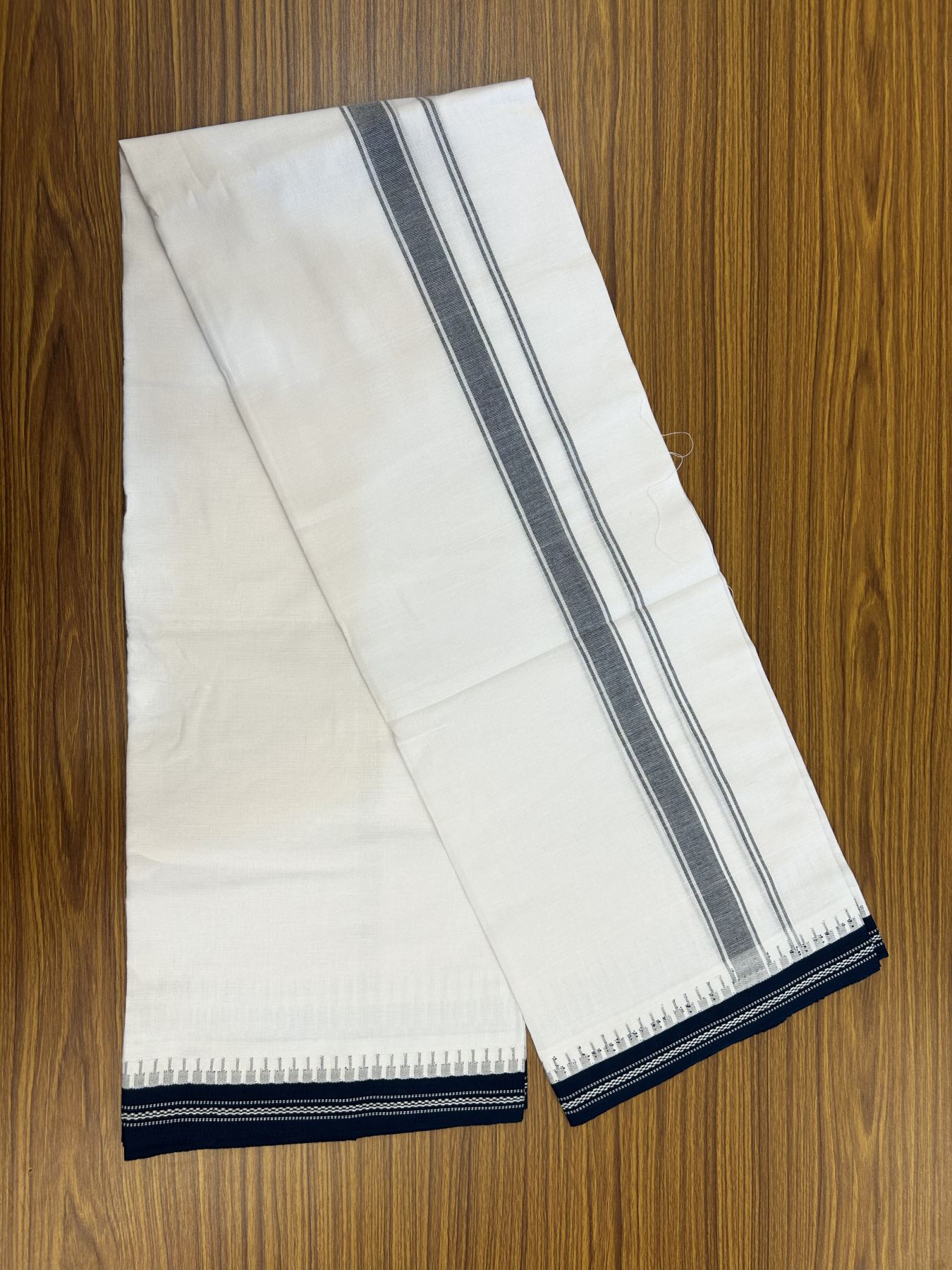 Premium Kathar Type Mercerised Pure Cotton Single Mundu Kaitharikada Special - Kaily / Lungi - 60s - 1 inch Peacock Green Striped kara White Body Kuppadam Border (2 meter / 4 muzham) - 6 KK5316 MR