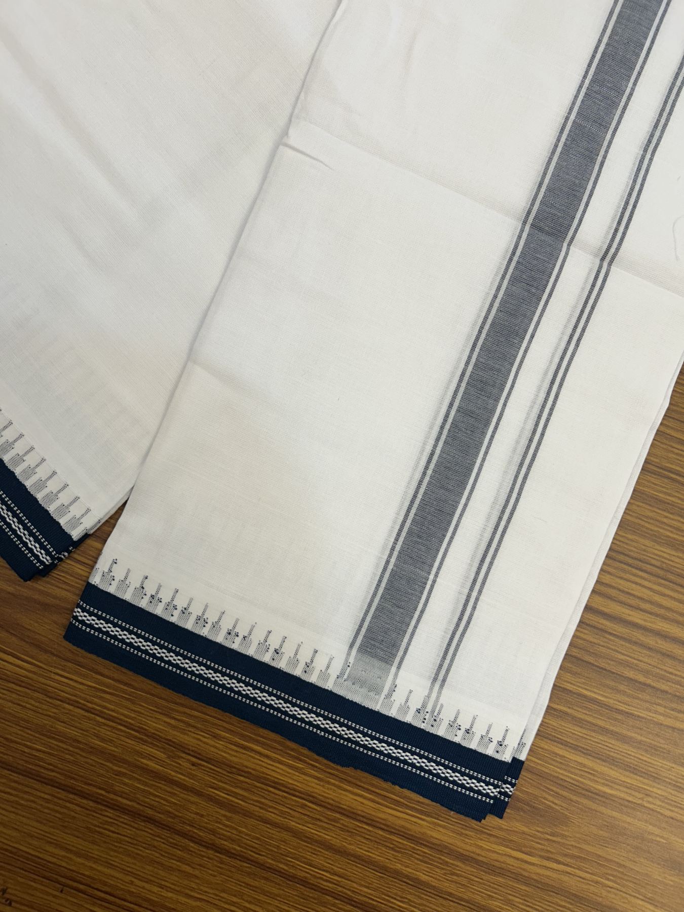 Premium Kathar Type Mercerised Pure Cotton Single Mundu Kaitharikada Special - Kaily / Lungi - 60s - 1 inch Peacock Green Striped kara White Body Kuppadam Border (2 meter / 4 muzham) - 6 KK5316 MR