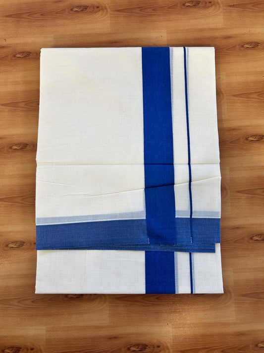 Double Off White Mundu/Dhoti- 20% Discount! KaithariKada 100% Cotton - 100X80 - 1.5 inch  Peacock Blue Kara 4 mtr (8.5 muzham) - 11 KK5463 PMC