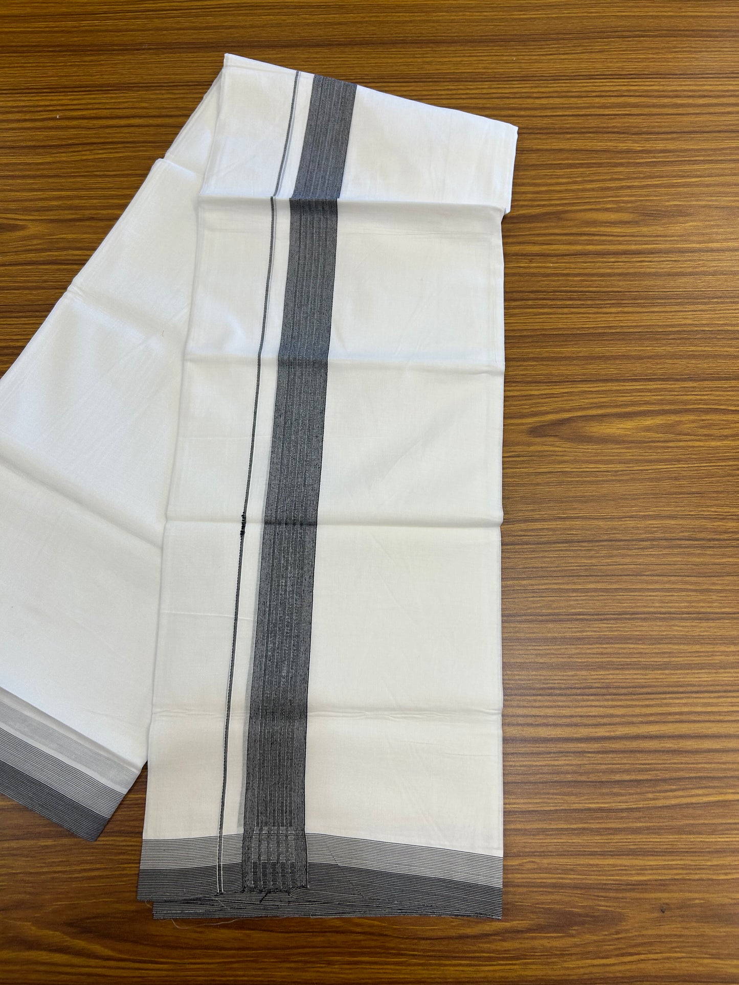 20% Discount ! Kaitharikada Balaramapuram 100% Cotton Pure White Double Mundu/Dothi - 100x100 - 1.5 inch Black Striped Kara -57 KK5371 GAN