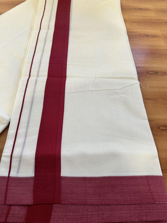 Double Off White Mundu/Dhoti- 20% Discount! KaithariKada 100% Cotton - 100X80 - 1.5 inch  Maroon Red Kara 4 mtr (8.5 muzham) - 10 KK5463 PMC