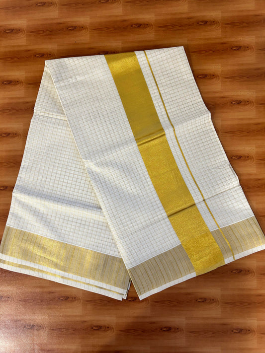 25% Discount! Kaitharikada Kerala Traditional Saree Off white- Mixed Cotton Kasav Saree - 3 Inch  Pallu - Gold Kasav Kara & Striped Design Body - 51 KK7000 PMC