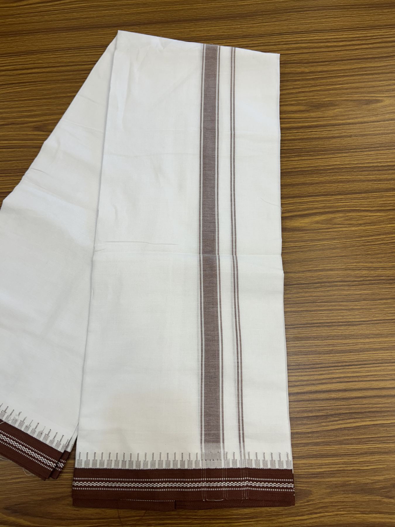 Premium Kathar Type Mercerised Pure Cotton Single Mundu Kaitharikada Special - Kaily / Lungi - 60s - 1 inch Dark Brick Red Striped kara White Body Kuppadam Border (2 meter / 4 muzham) - 7 KK5316 MR