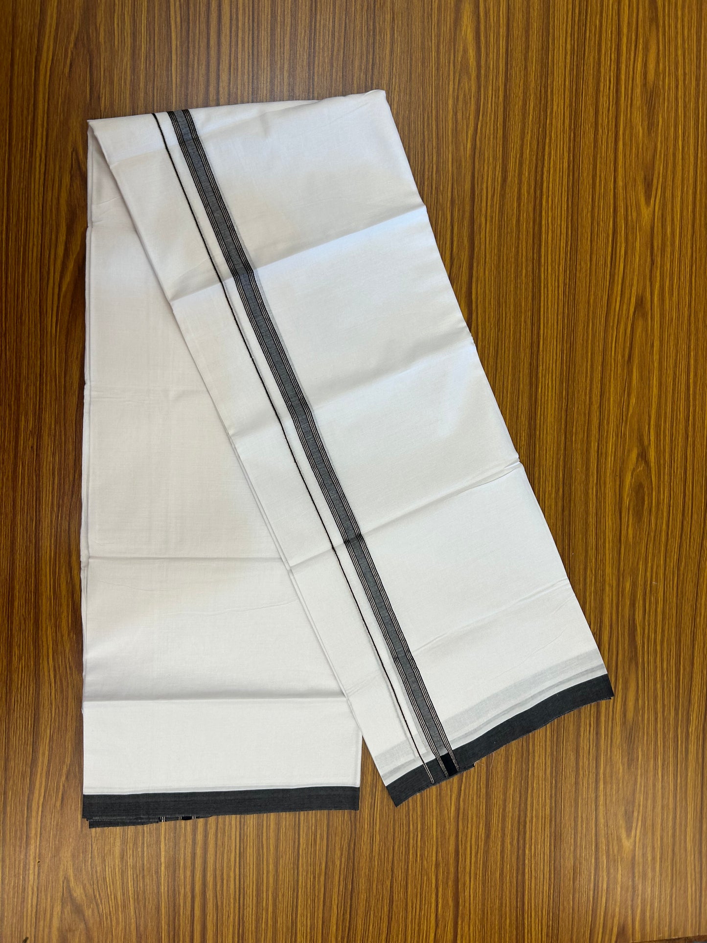 20% Discount! KaithariKada Balaramapuram 100% Cotton Double Pure white Mundu/Dhoti- 100X80 - 0.75 inch Silver Kasav & Black Striped kara - 4 mtr ( 8.5 muzham) - 78 KK5371 VIN