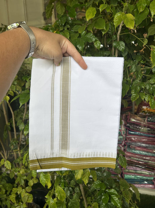 Premium Kathar Type Mercerised Pure Cotton Single Mundu Kaitharikada Special - Kaily / Lungi - 60s - 1 inch Yellowish Brown Striped kara White Body Kuppadam Border (2 meter / 4 muzham) - 1 KK5316 MR