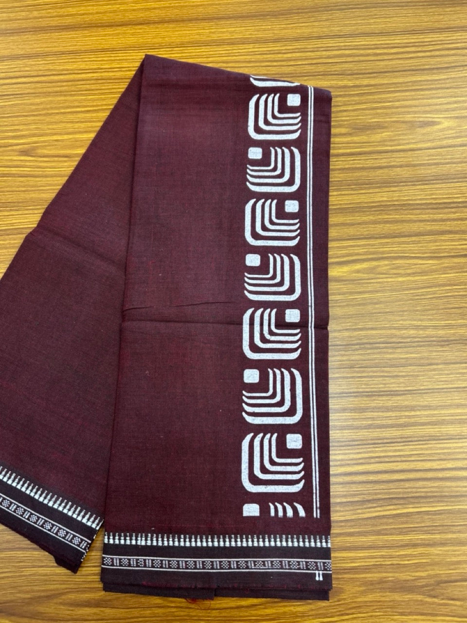 Kaitharikada - Polyster + Cotton - 20s twisted - Single Kaily / Lungi - 2.5 inch White Printed Kuppadam Border with Dark Maroon colour body (2 meter / 4 muzham) -  74 KK8035 GAN