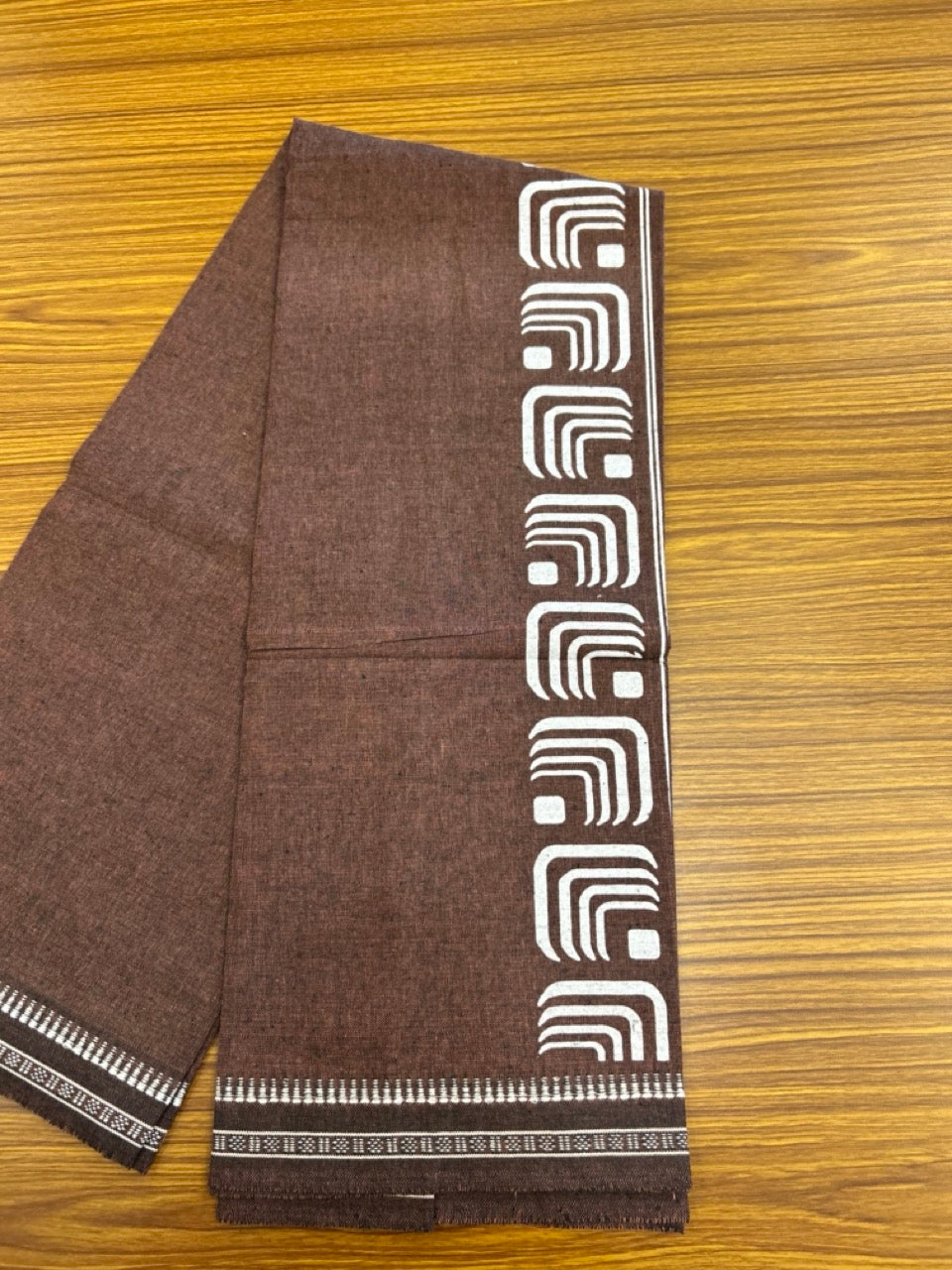 Kaitharikada - Polyster + Cotton - 20s twisted - Single Kaily / Lungi - 2.5 inch White Printed Kuppadam Border with Brown colour body (2 meter / 4 muzham) -  73 KK8035 GAN