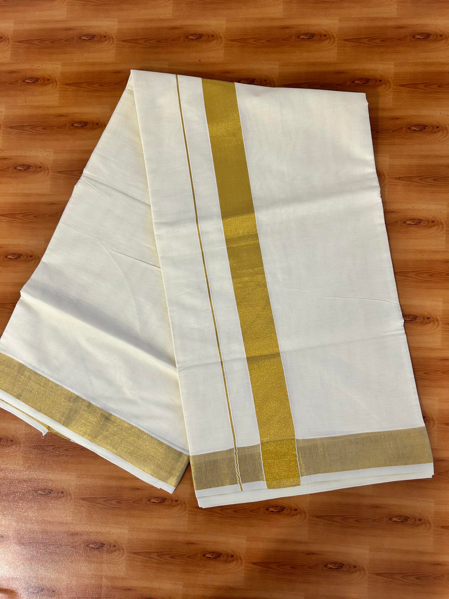 25% Discount! Kaitharikada Kerala Traditional Saree Off white- Mixed Cotton Kasav Saree - 2 Inch  Pallu - Gold Kasav Kara - 54 KK7000 PMC