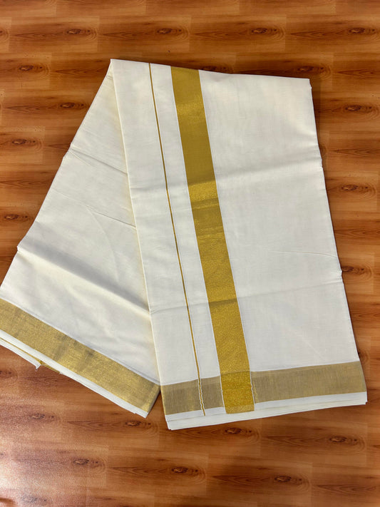 25% Discount! Kaitharikada Kerala Traditional Saree Off white- Mixed Cotton Kasav Saree - 2 Inch  Pallu - Gold Kasav Kara - 54 KK7000 PMC