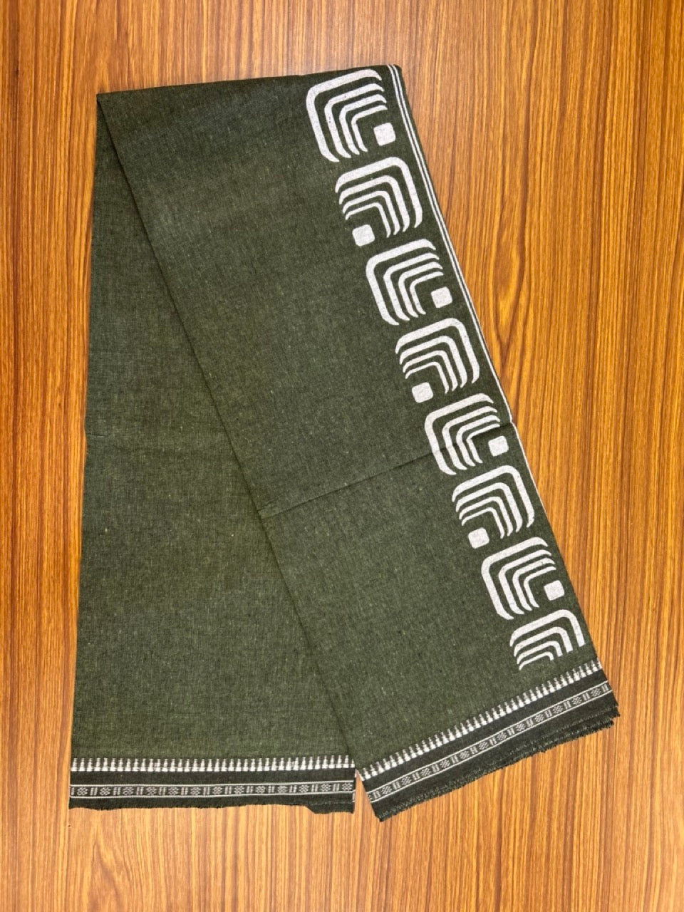 Kaitharikada - Polyster + Cotton - 20s twisted - Single Kaily / Lungi - 2.5 inch White Printed Kuppadam Border with Green colour body (2 meter / 4 muzham) -  78 KK8035 GAN