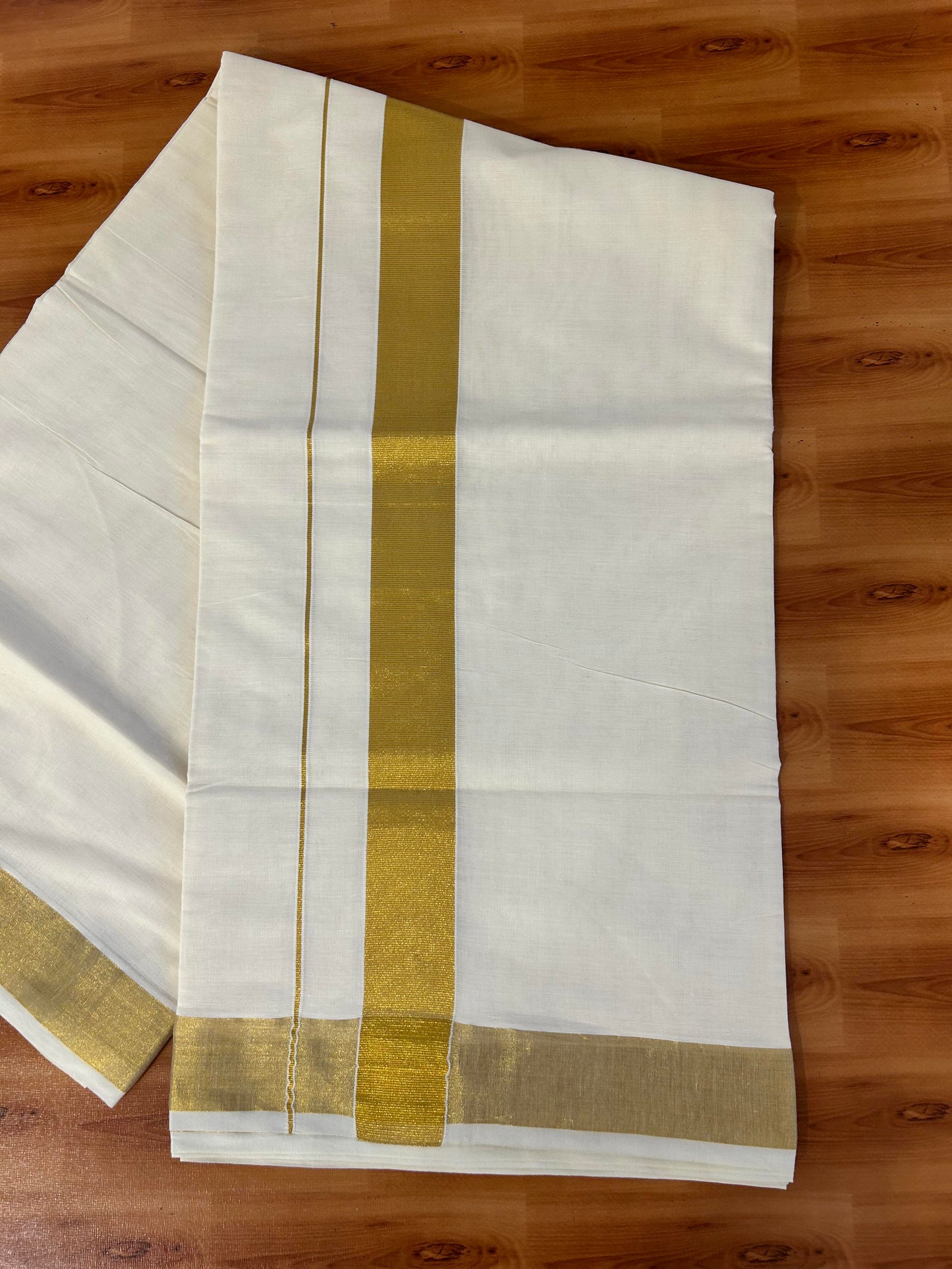 25% Discount! Kaitharikada Kerala Traditional Saree Off white- Mixed Cotton Kasav Saree - 2 Inch  Pallu - Gold Kasav Kara - 54 KK7000 PMC
