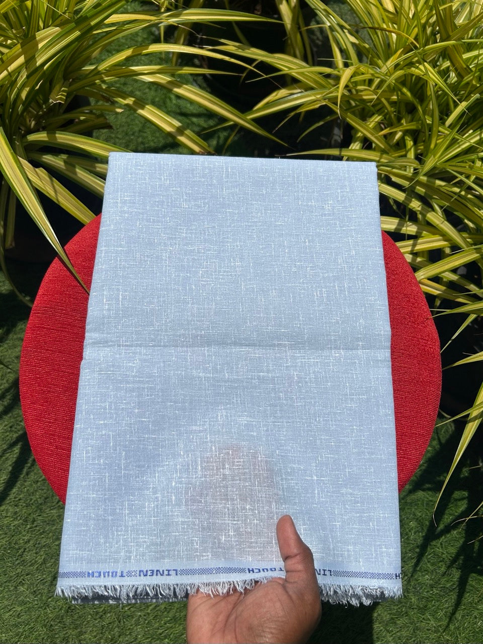 NEW! Kaitharikada - LINEN TOUCH (cotton) Shirt Material - Light blue grey 200x150(cm) (₹ 300 per meter) - 8KK7005MKS