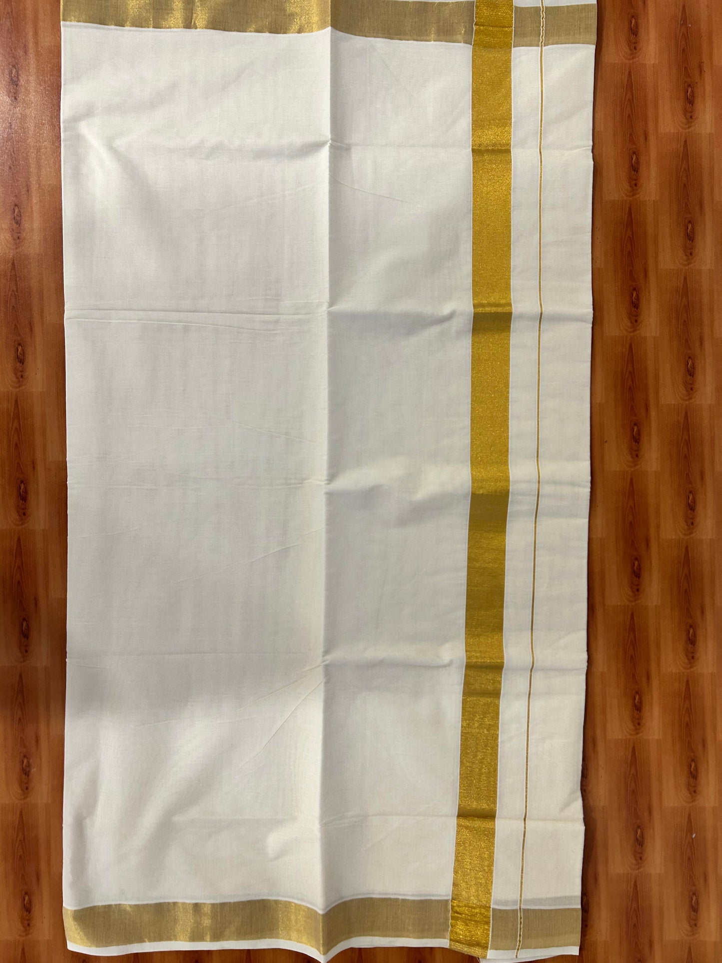 25% Discount! Kaitharikada Kerala Traditional Saree Off white- Mixed Cotton Kasav Saree - 2 Inch  Pallu - Gold Kasav Kara - 54 KK7000 PMC