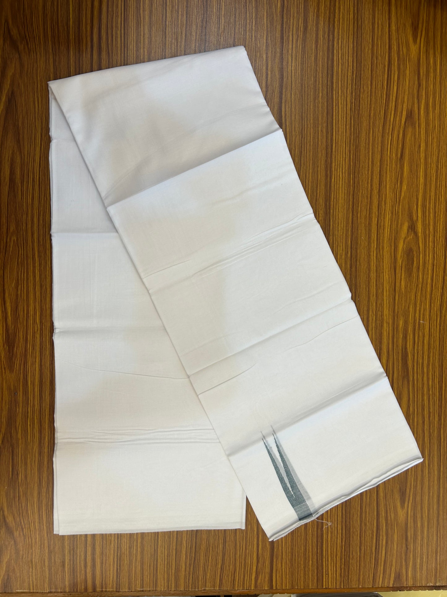 20% Discount !! KaithariKada Balaramapuram 100% Cotton Pure white Double Mundu/Dhoti - (100x80)s - 2 cm Dark Green Stripes Chutty kara 3.80 mtr (8 muzham) - 12 KK5349 CKS