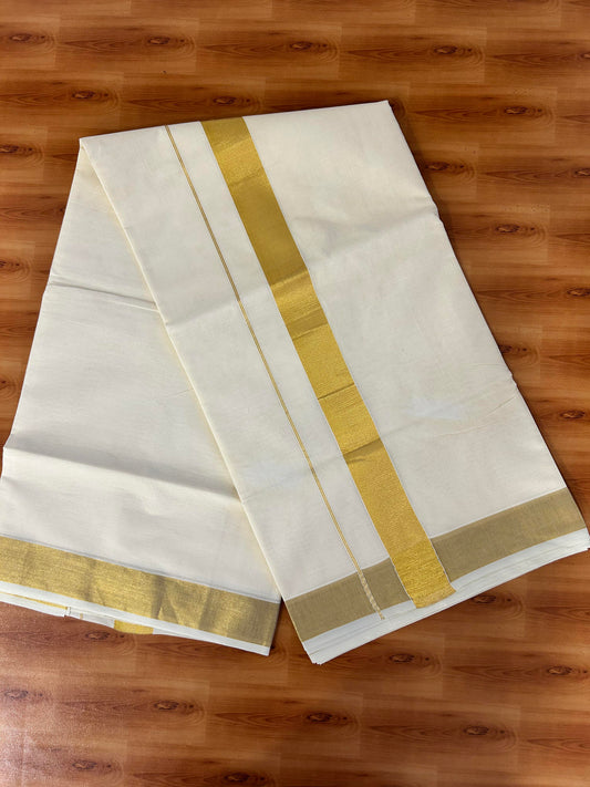 25% Discount! Kaitharikada Kerala Traditional Saree Off white- Mixed Cotton Kasav Saree - 2 Inch  Pallu - Gold Kasav Kara - 55 KK7000 PMC
