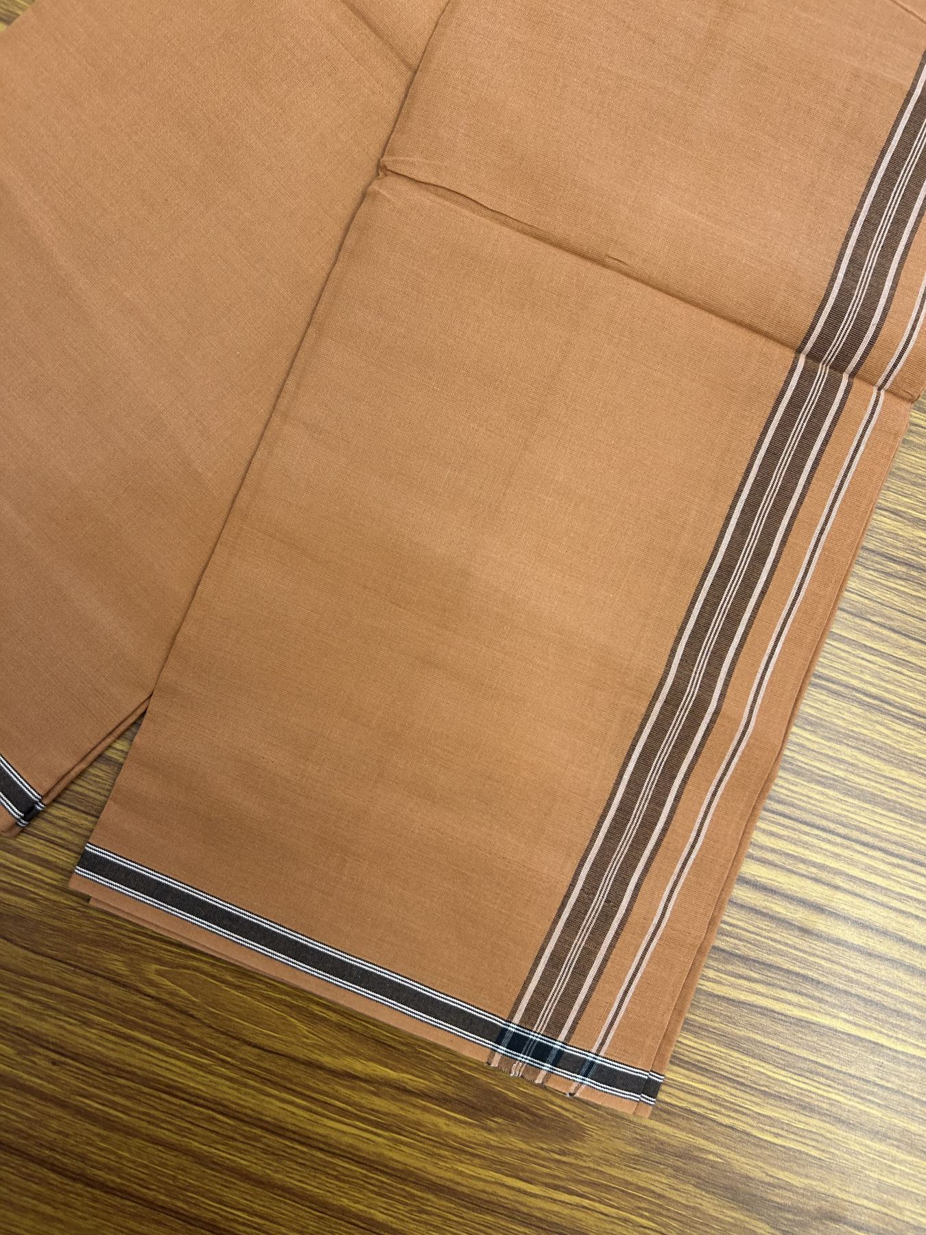 Kavi mund Pure Cotton - Single Mundu Kaitharikada Special - Kaily / Lungi - 60s - 1 inch Black shaded white striped kara with Kavi Body 1.90 mtr (4 muzham) - 12 KK5317 KUT