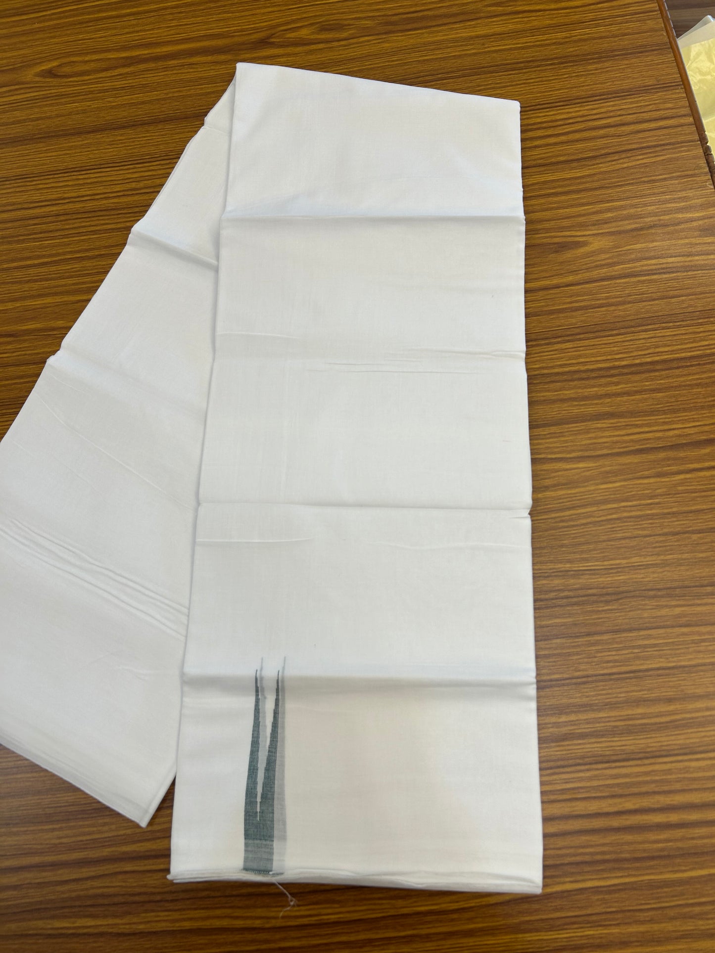 20% Discount !! KaithariKada Balaramapuram 100% Cotton Pure white Double Mundu/Dhoti - (100x80)s - 2 cm Dark Green Stripes Chutty kara 3.80 mtr (8 muzham) - 12 KK5349 CKS