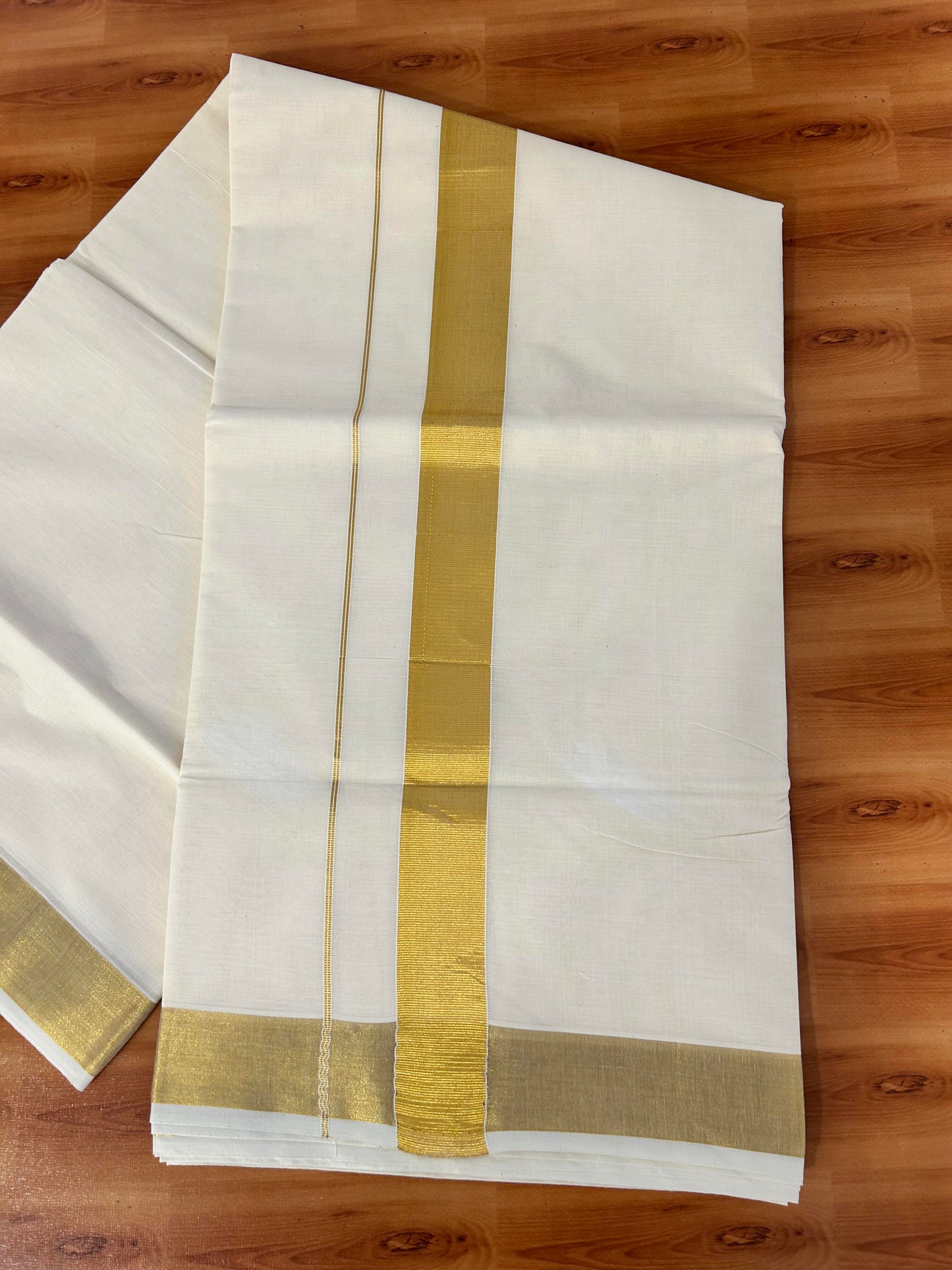 25% Discount! Kaitharikada Kerala Traditional Saree Off white- Mixed Cotton Kasav Saree - 2 Inch  Pallu - Gold Kasav Kara - 55 KK7000 PMC