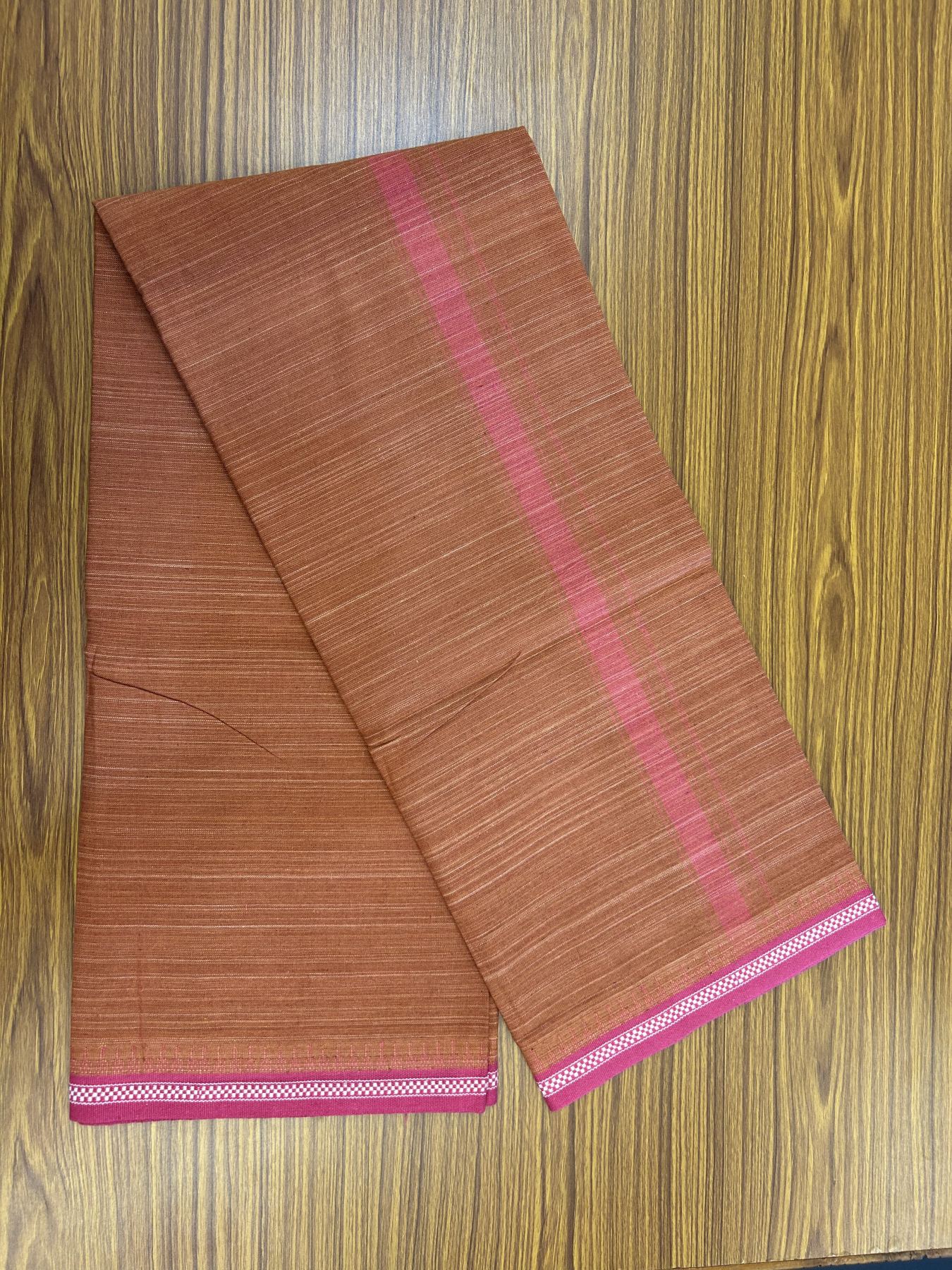 Premium Kathar Type Kavi mund Pure Cotton - Single Mundu Kaitharikada Special - Kaily / Lungi - 60s - 1.25 inch Dark Pink Striped kara with Kavi Body Kuppadam Border 2.25 mtr (4.82 muzham) - 8 KK5317 KUT