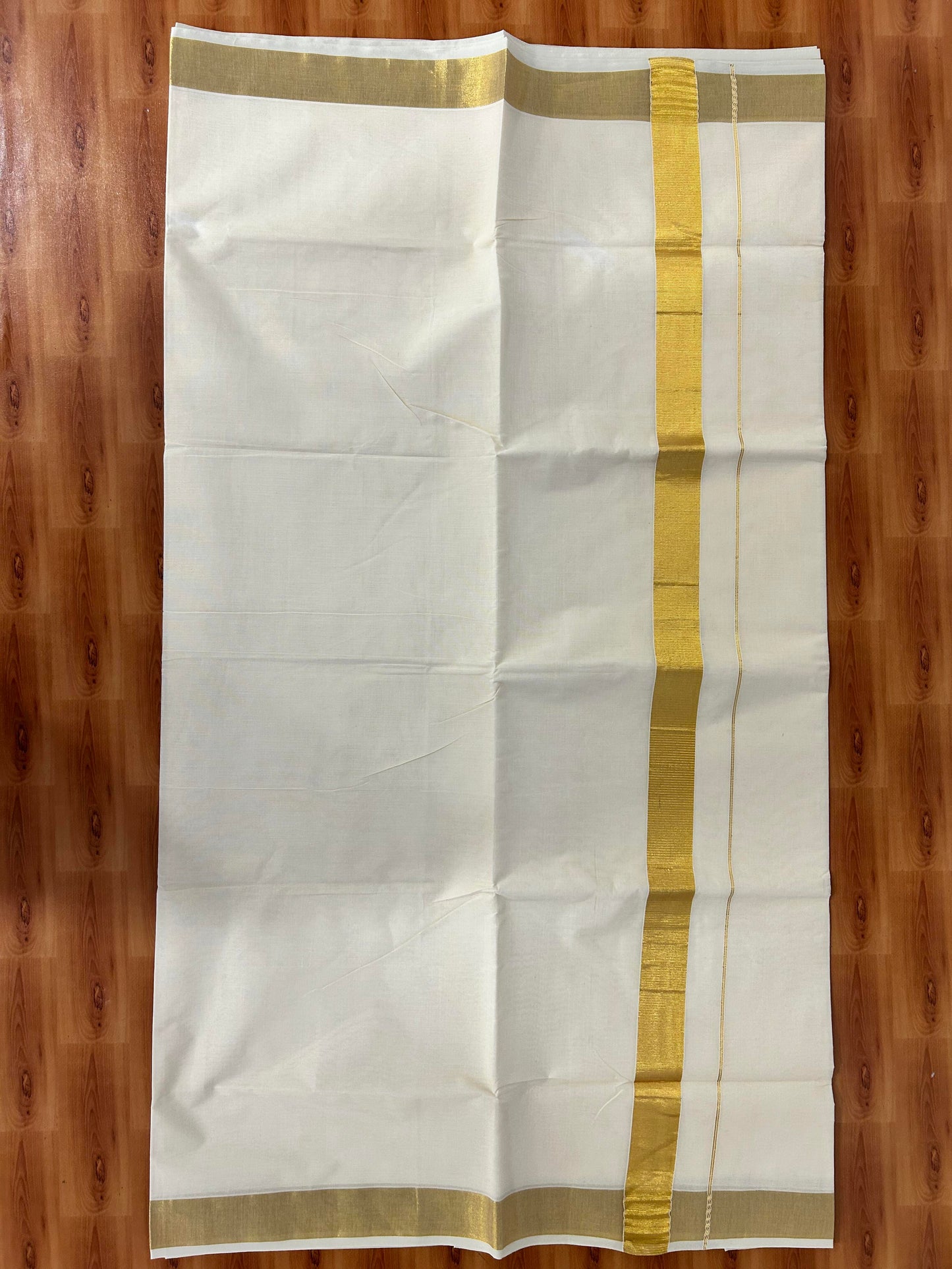 25% Discount! Kaitharikada Kerala Traditional Saree Off white- Mixed Cotton Kasav Saree - 2 Inch  Pallu - Gold Kasav Kara - 55 KK7000 PMC