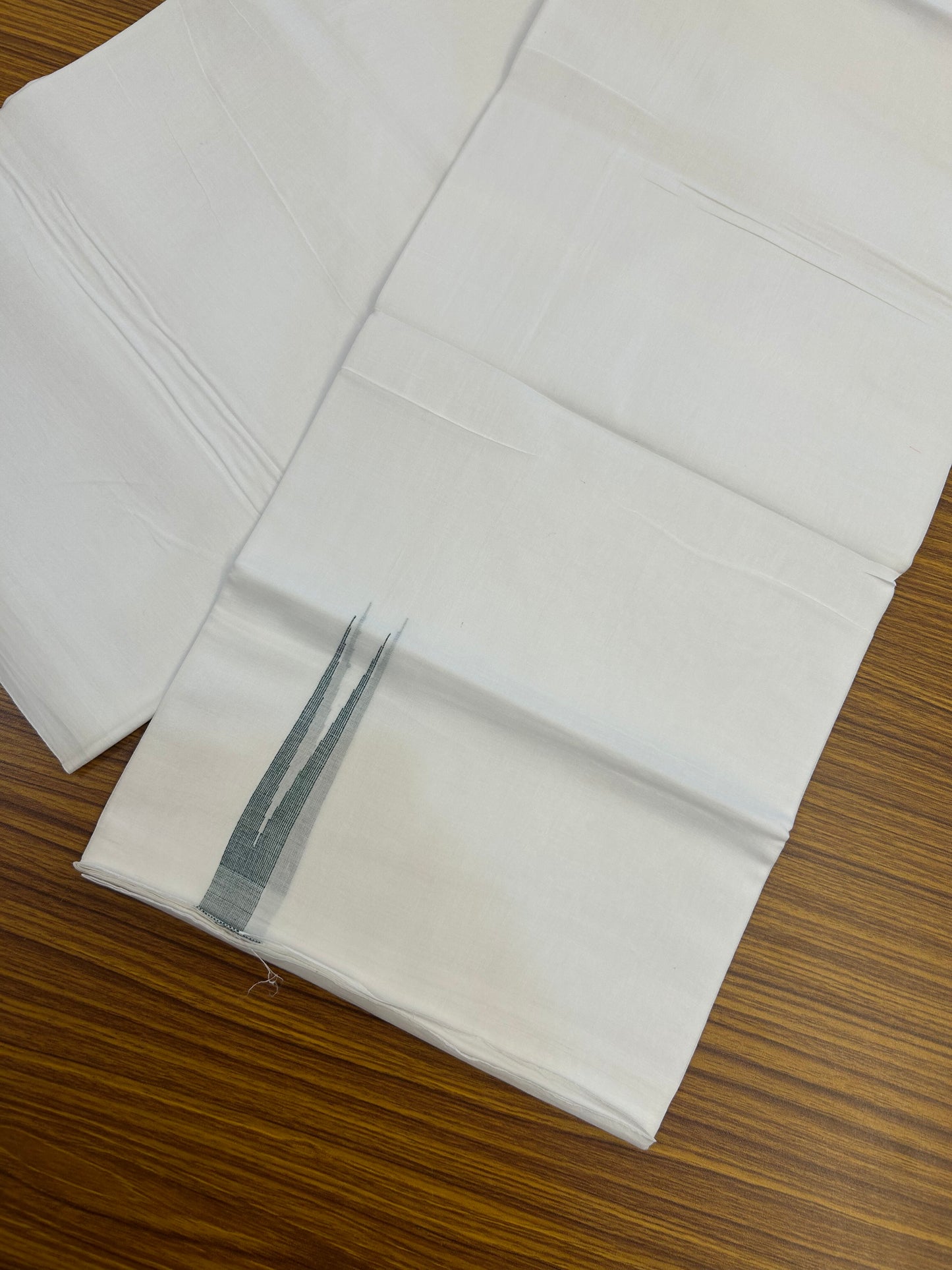 20% Discount !! KaithariKada Balaramapuram 100% Cotton Pure white Double Mundu/Dhoti - (100x80)s - 2 cm Dark Green Stripes Chutty kara 3.80 mtr (8 muzham) - 12 KK5349 CKS