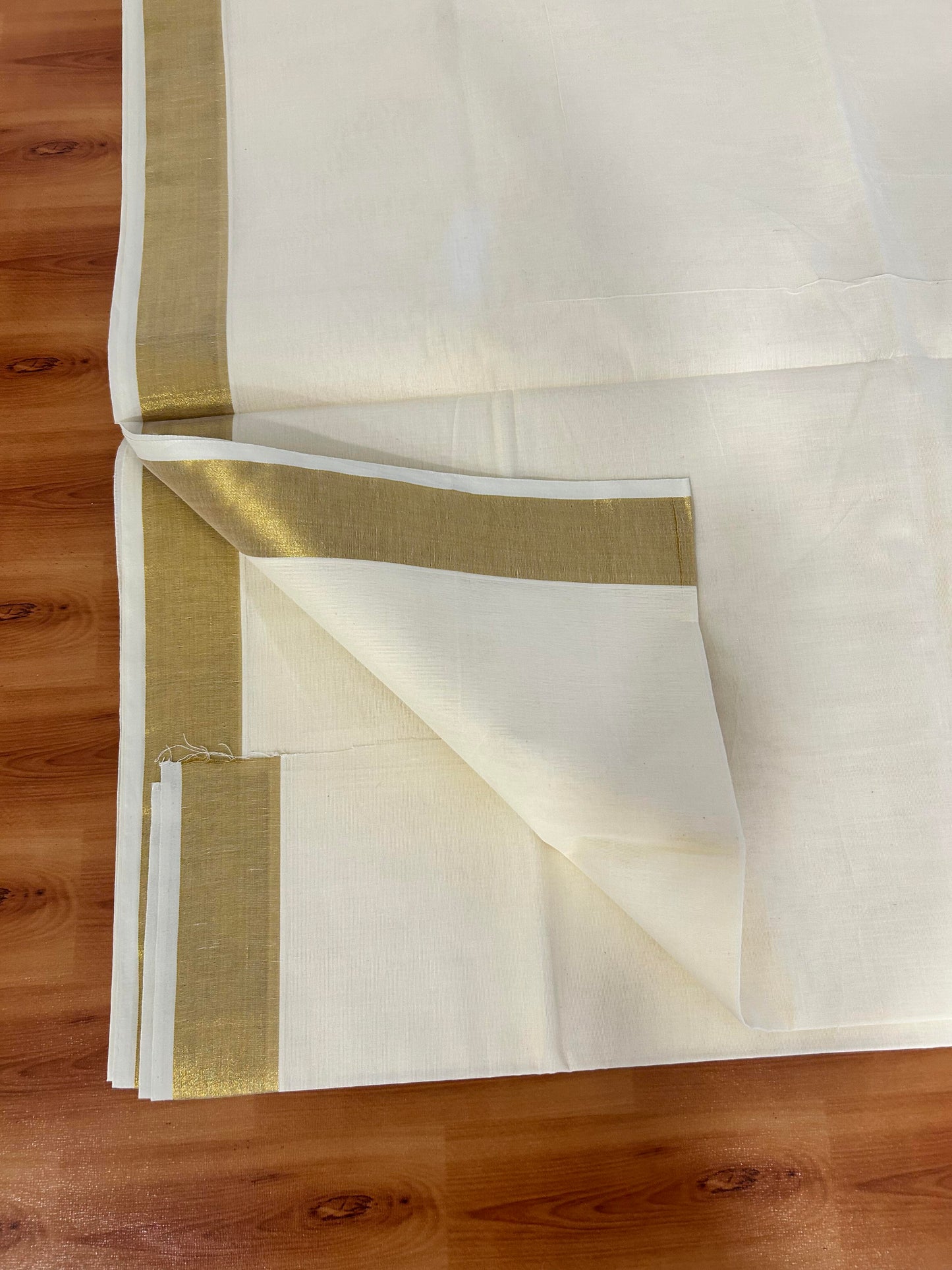 25% Discount! Kaitharikada Kerala Traditional Saree Off white- Mixed Cotton Kasav Saree - 2 Inch  Pallu - Gold Kasav Kara - 55 KK7000 PMC